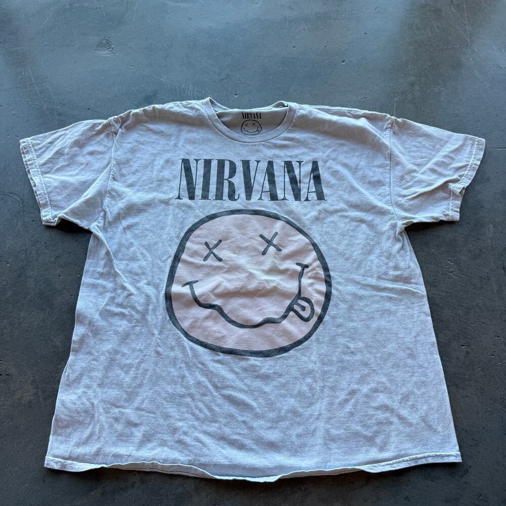 Vintage Y2k Nirvana Smiley Band Tour Graphic Tee Men's Short Sleeve XXL